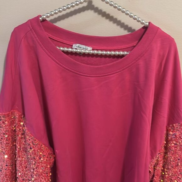 White Birch Pink Oversized Sequin Sweatshirt size 2x - Picture 2 of 5